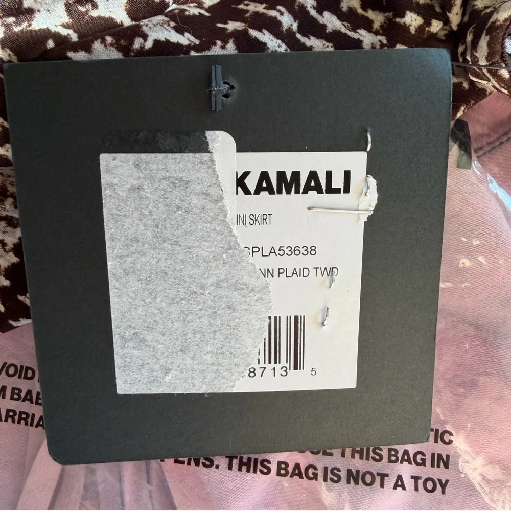 Norma Kamali mini skirt side slit Glenn plaid chocolate stretch M - Picture 6 of 8